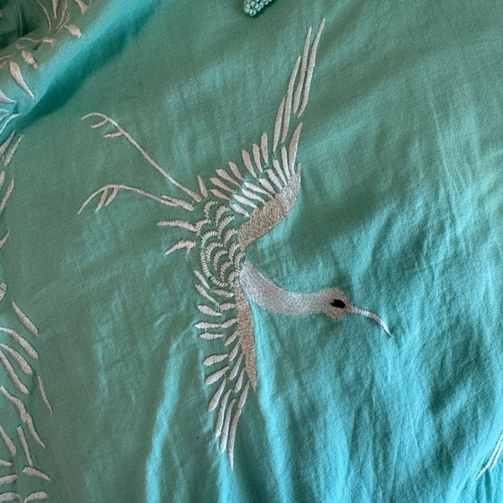 Sundance Embroidered Turquoise Boho Dress/Coverup with Bird Motif - Picture 4 of 4